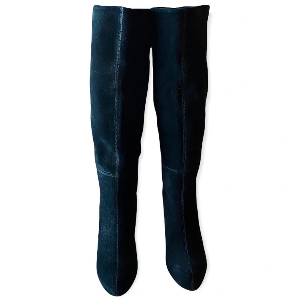 Joie Caviar Black Suede Tall Heeled Boots With Stitching… - Picture 4 of 11